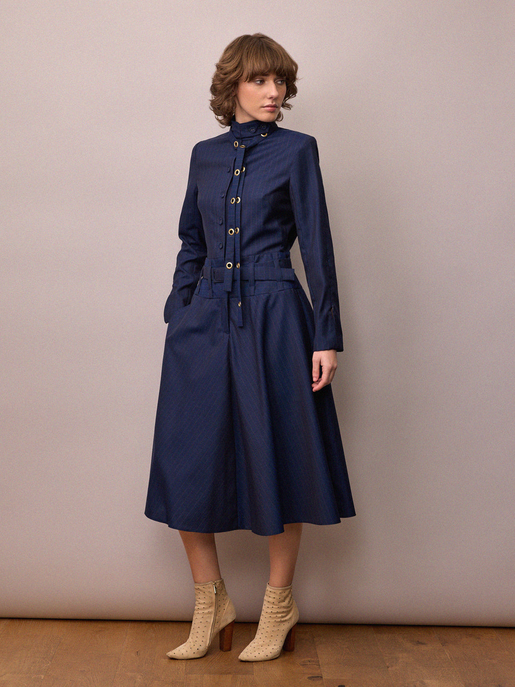 Charlie Dress / Navy and Red Pinstripe