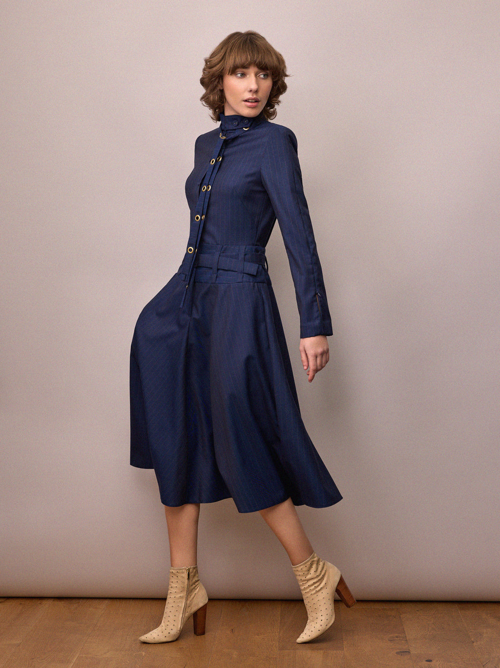Charlie Dress / Navy and Red Pinstripe