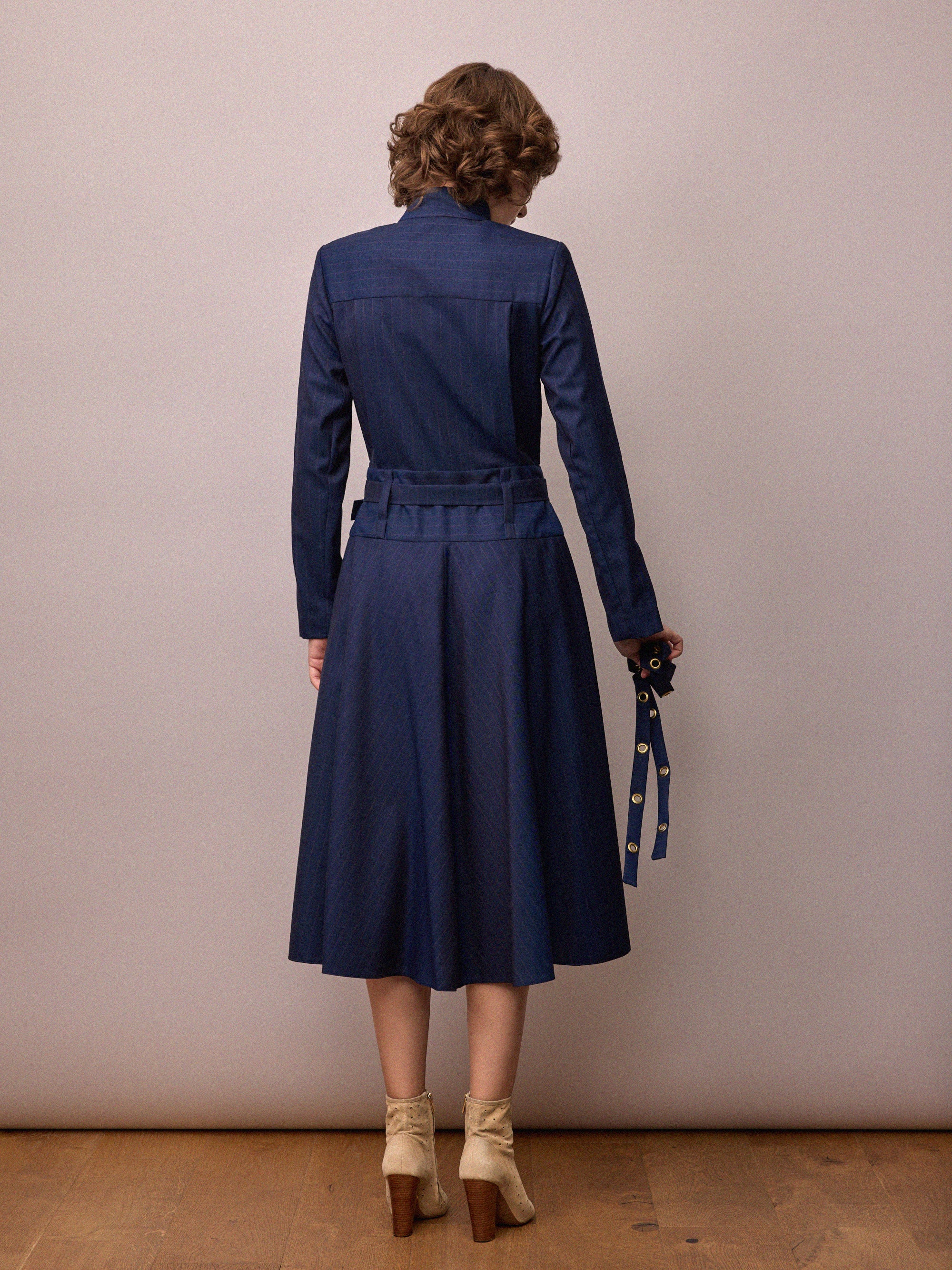 Charlie Dress / Navy and Red Pinstripe