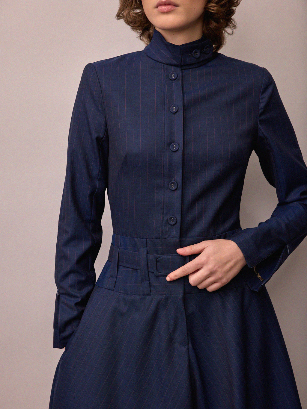 Charlie Dress / Navy and Red Pinstripe