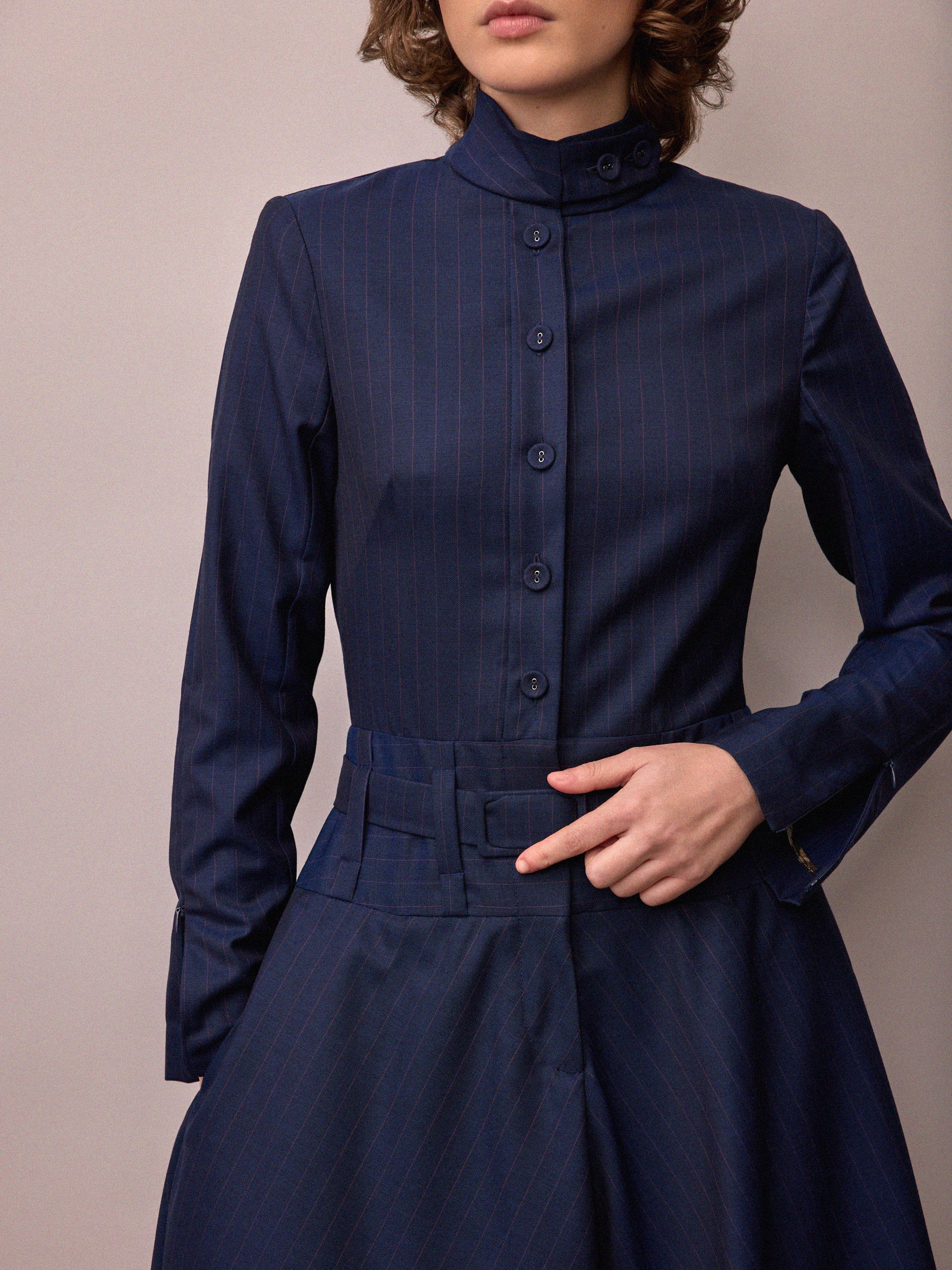 Charlie Dress / Navy and Red Pinstripe
