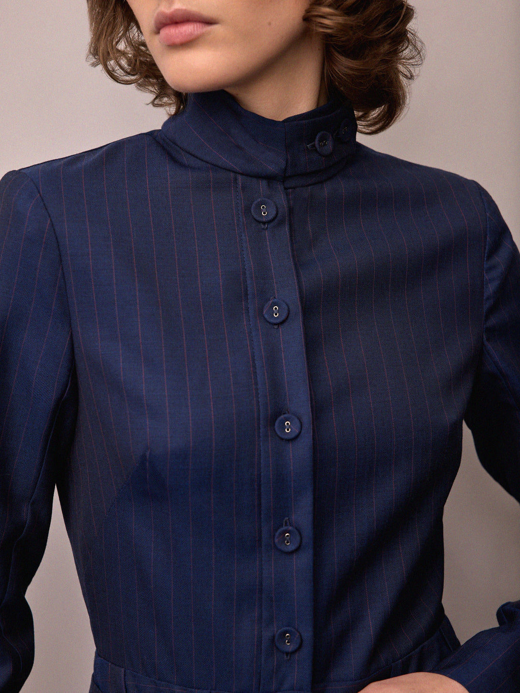 Charlie Dress / Navy and Red Pinstripe