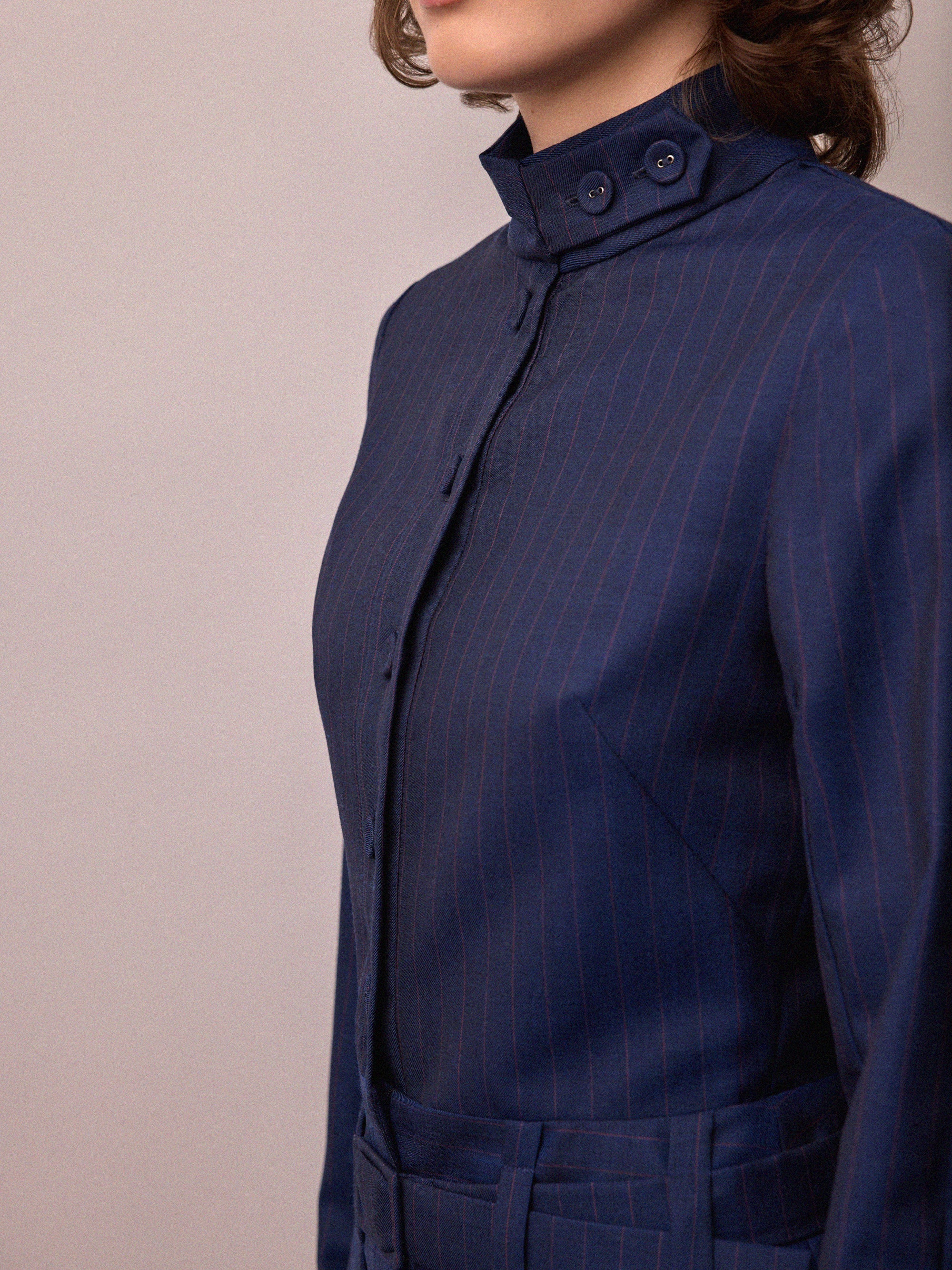 Charlie Dress / Navy and Red Pinstripe