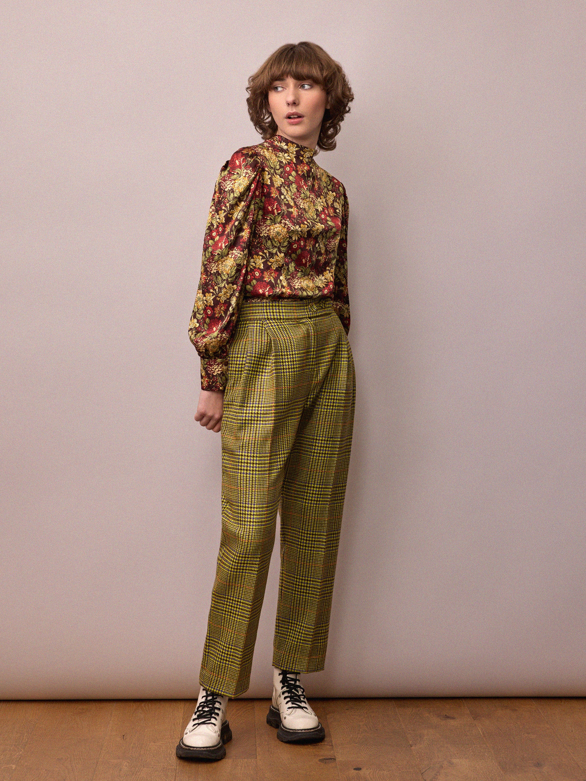Penelope Trouser / Citrus and Purple Dogtooth