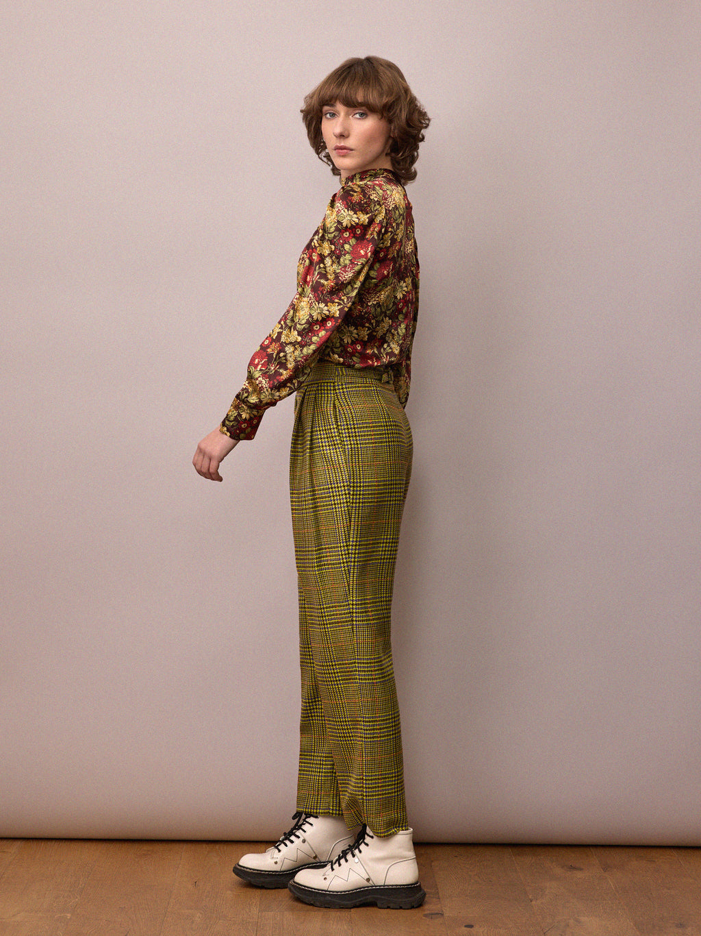 Penelope Trouser / Citrus and Purple Dogtooth