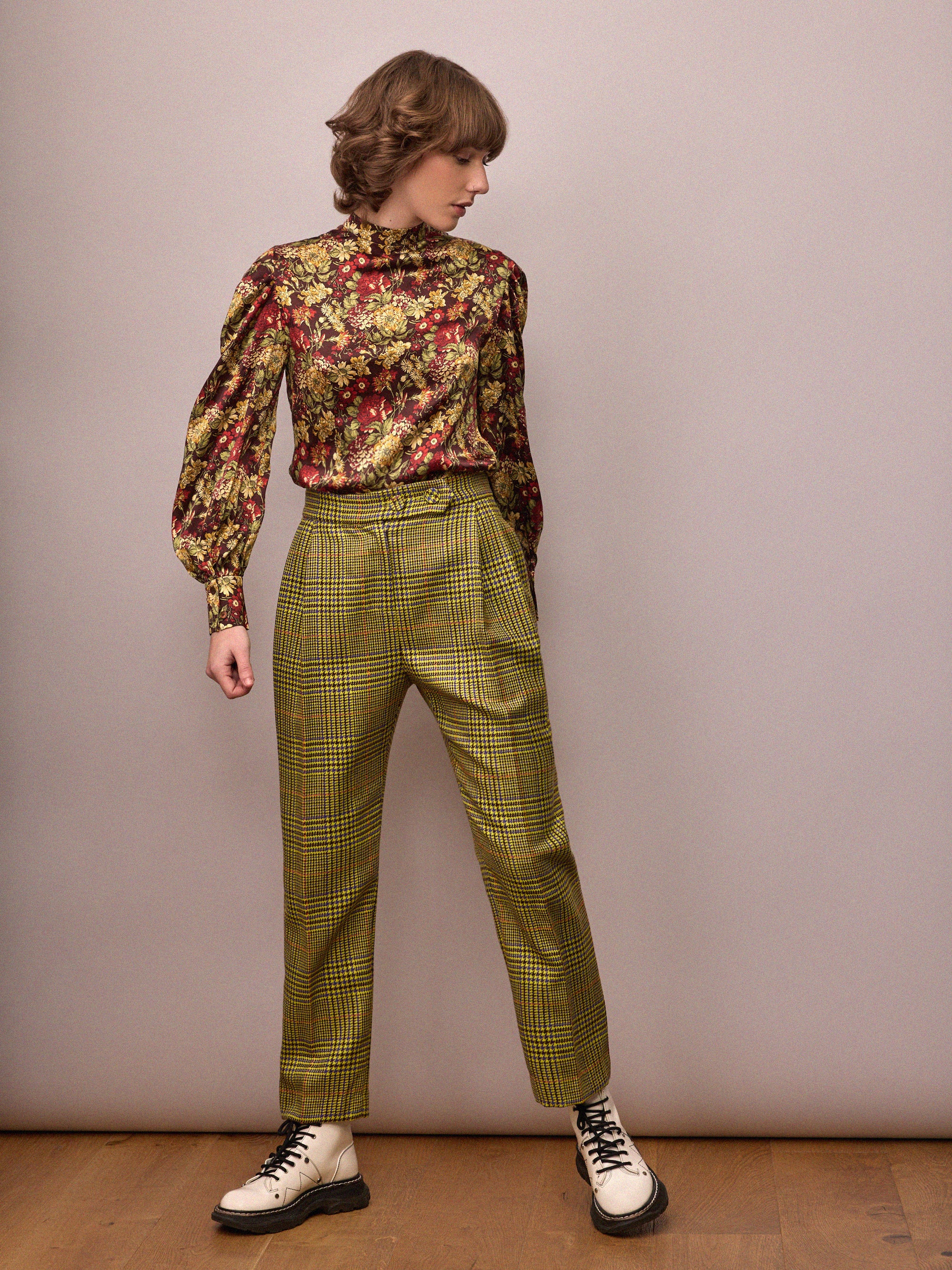 Penelope Trouser / Citrus and Purple Dogtooth