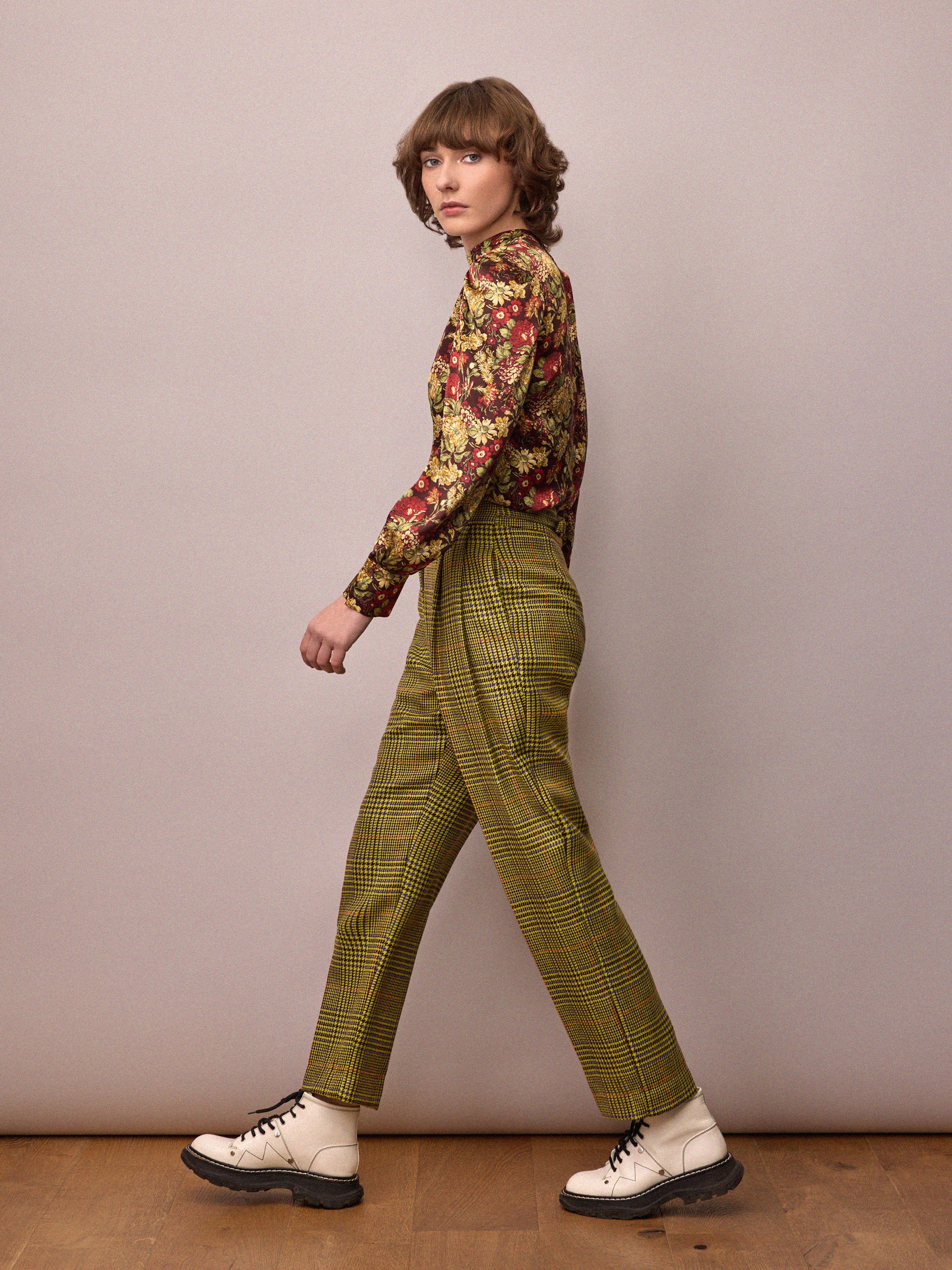 Penelope Trouser / Citrus and Purple Dogtooth