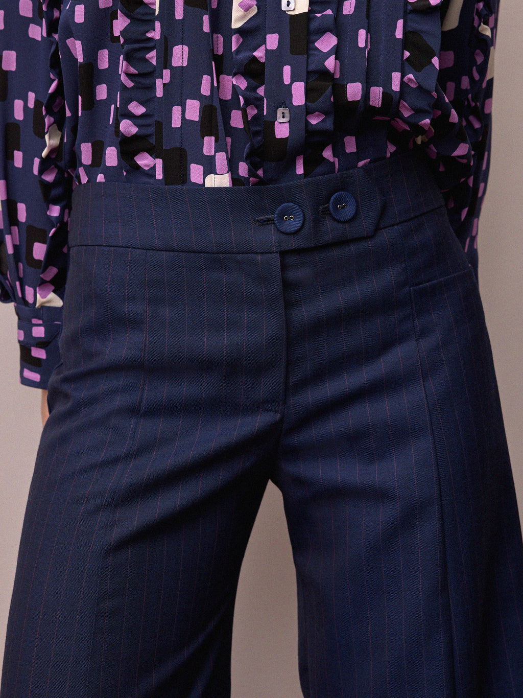 Anderson Trouser / Navy and Red Pinstripe