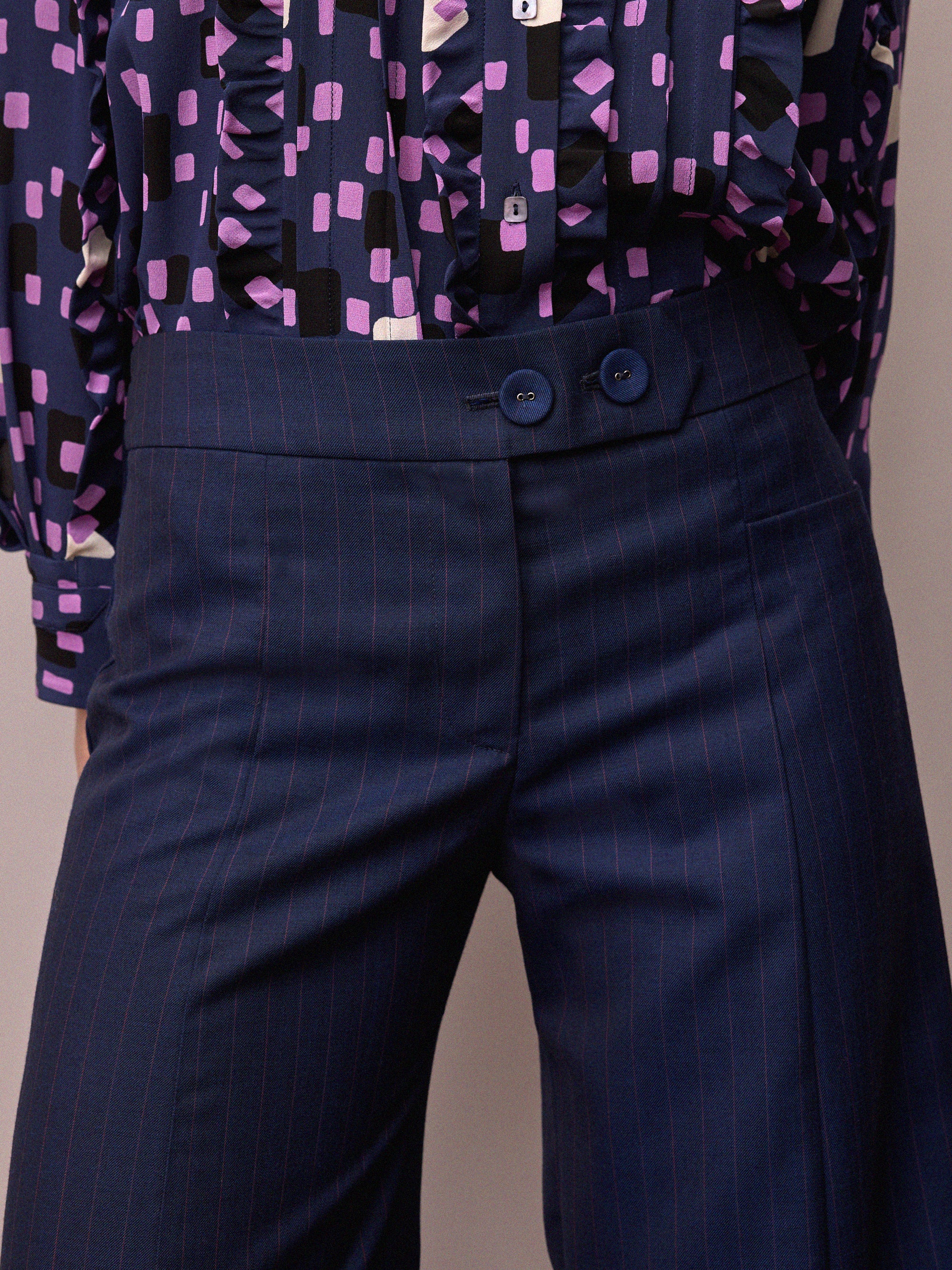 Anderson Trouser / Navy and Red Pinstripe