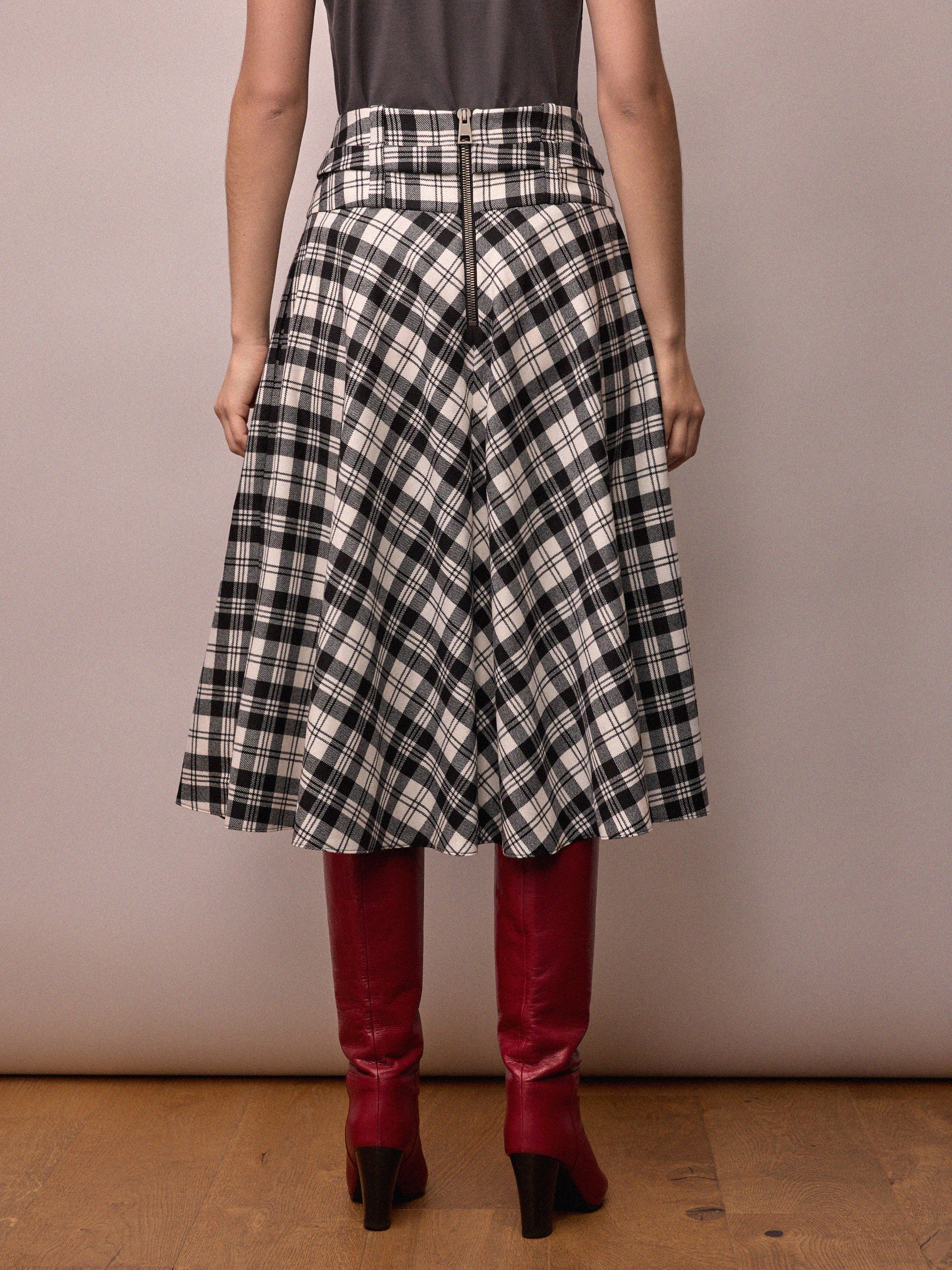 Camille Skirt / Black and White Check Wool