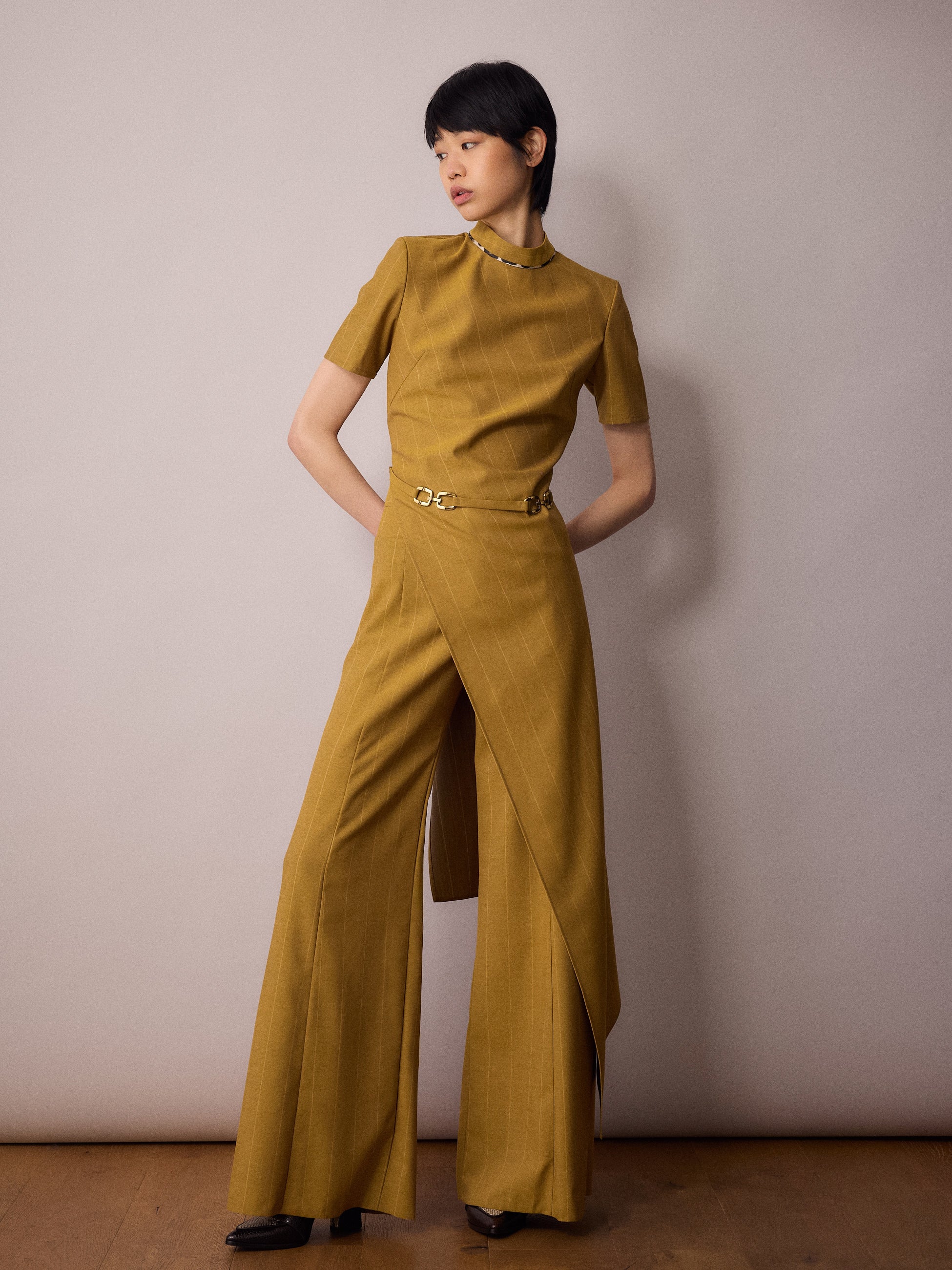 Tilda Asymmetric Top / Mustard Pinstripe