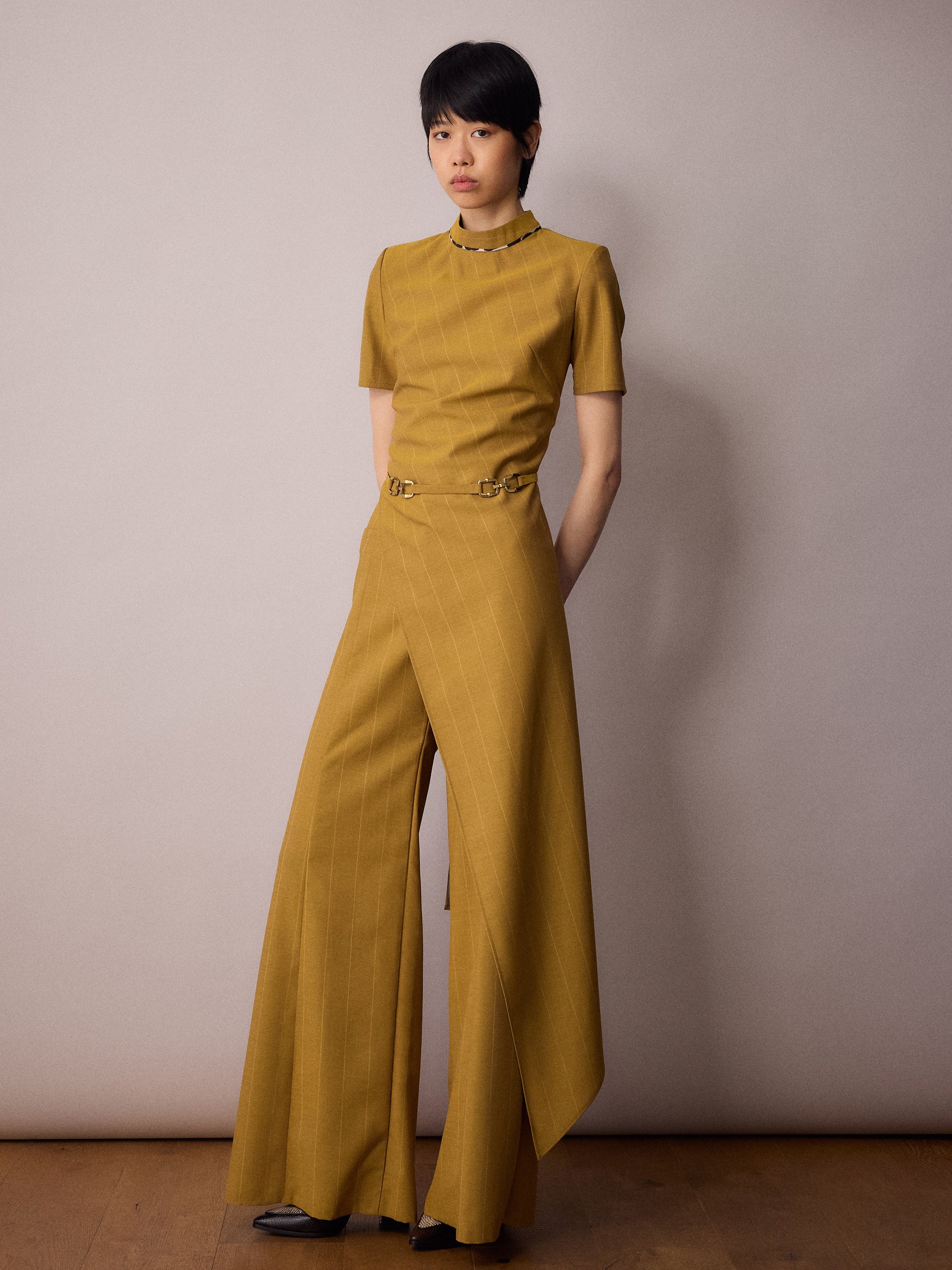 Tilda Asymmetric Top / Mustard Pinstripe