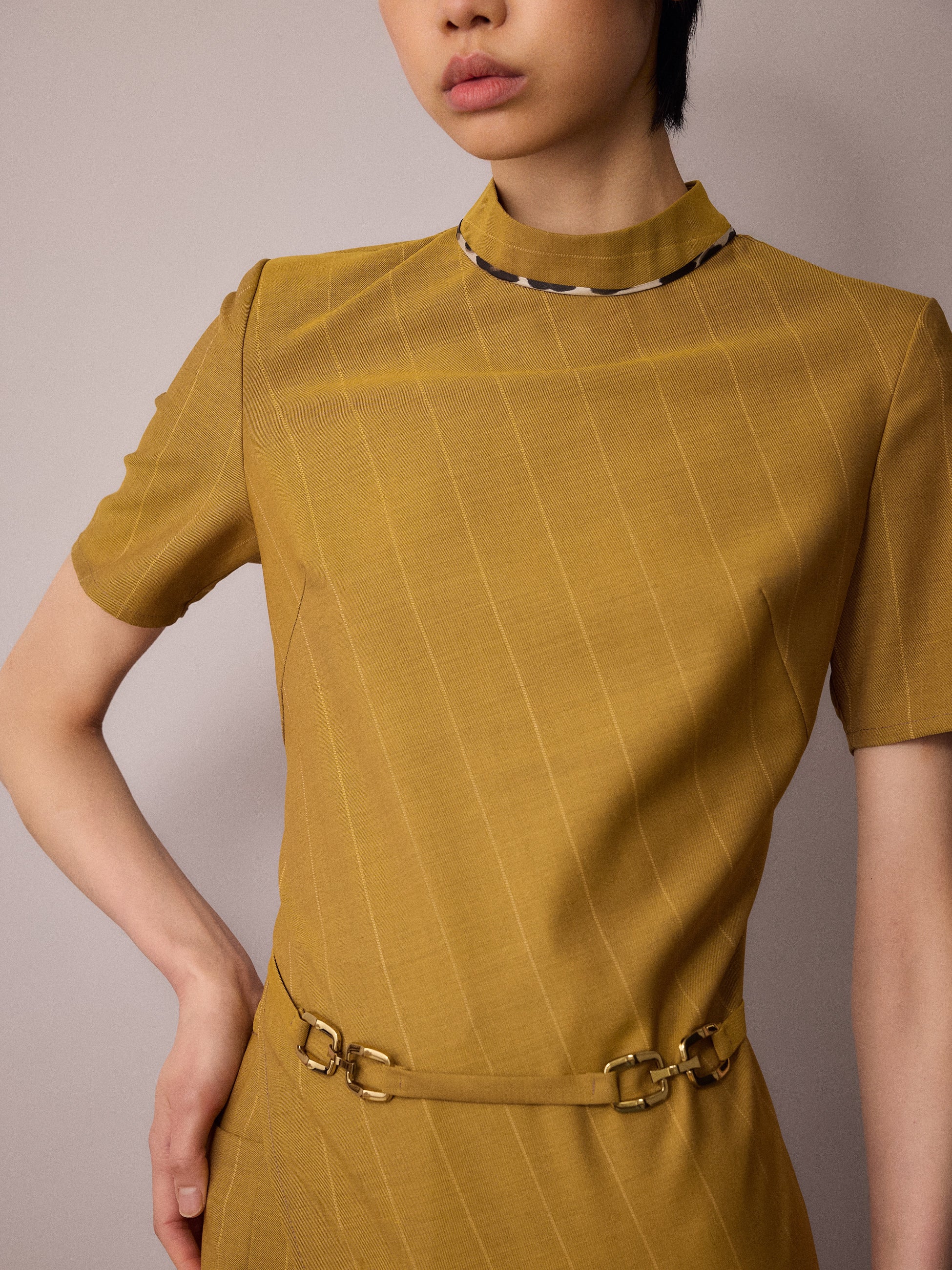 Tilda Asymmetric Top / Mustard Pinstripe