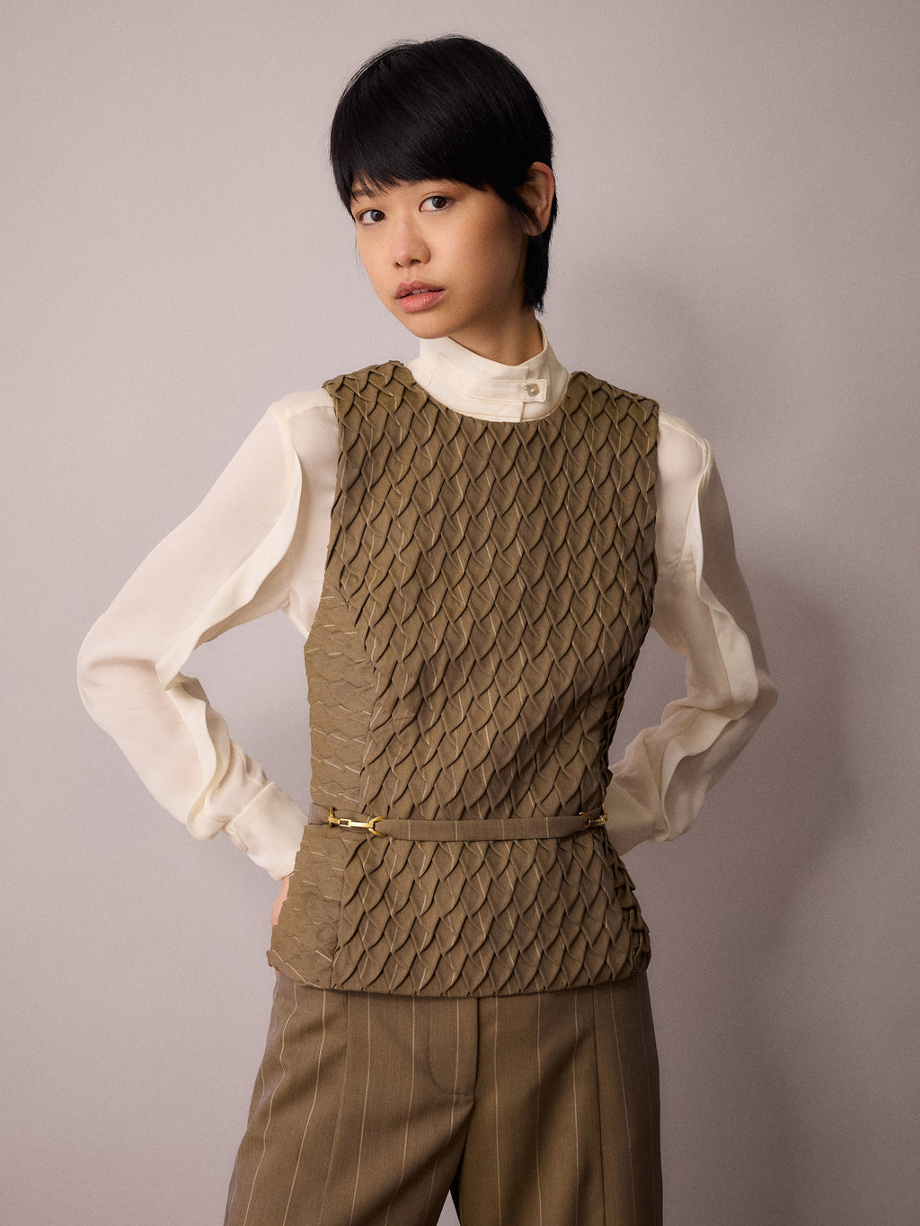 Marlo Waistcoat / Sand Pinstripe
