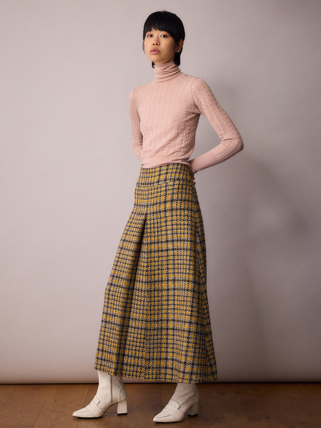 Riley Skirt / Mustard Houndstooth