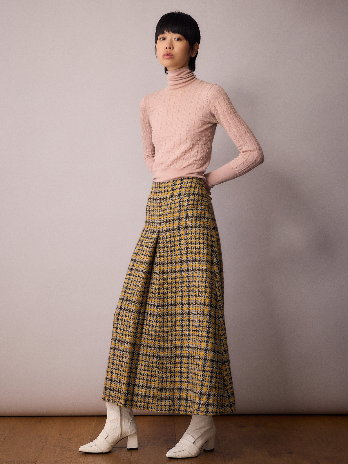 Riley Skirt / Mustard Houndstooth