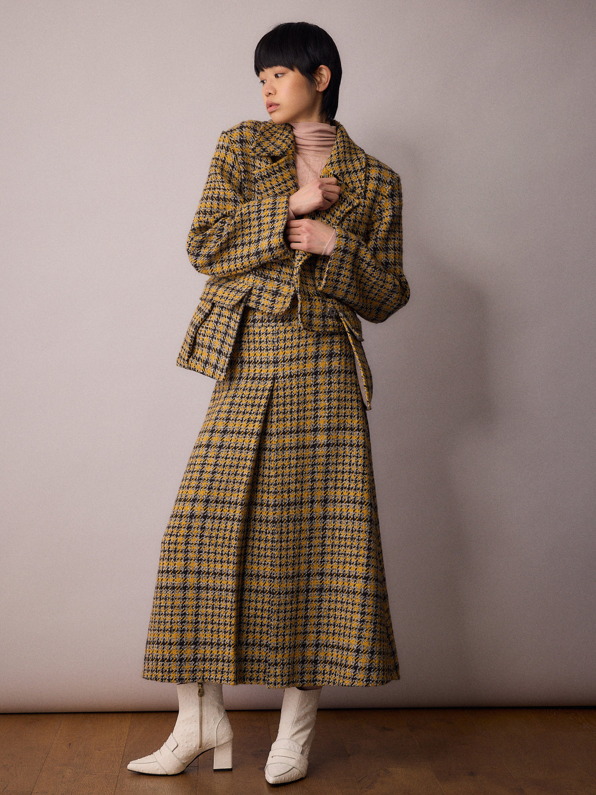 Riley Skirt / Mustard Houndstooth