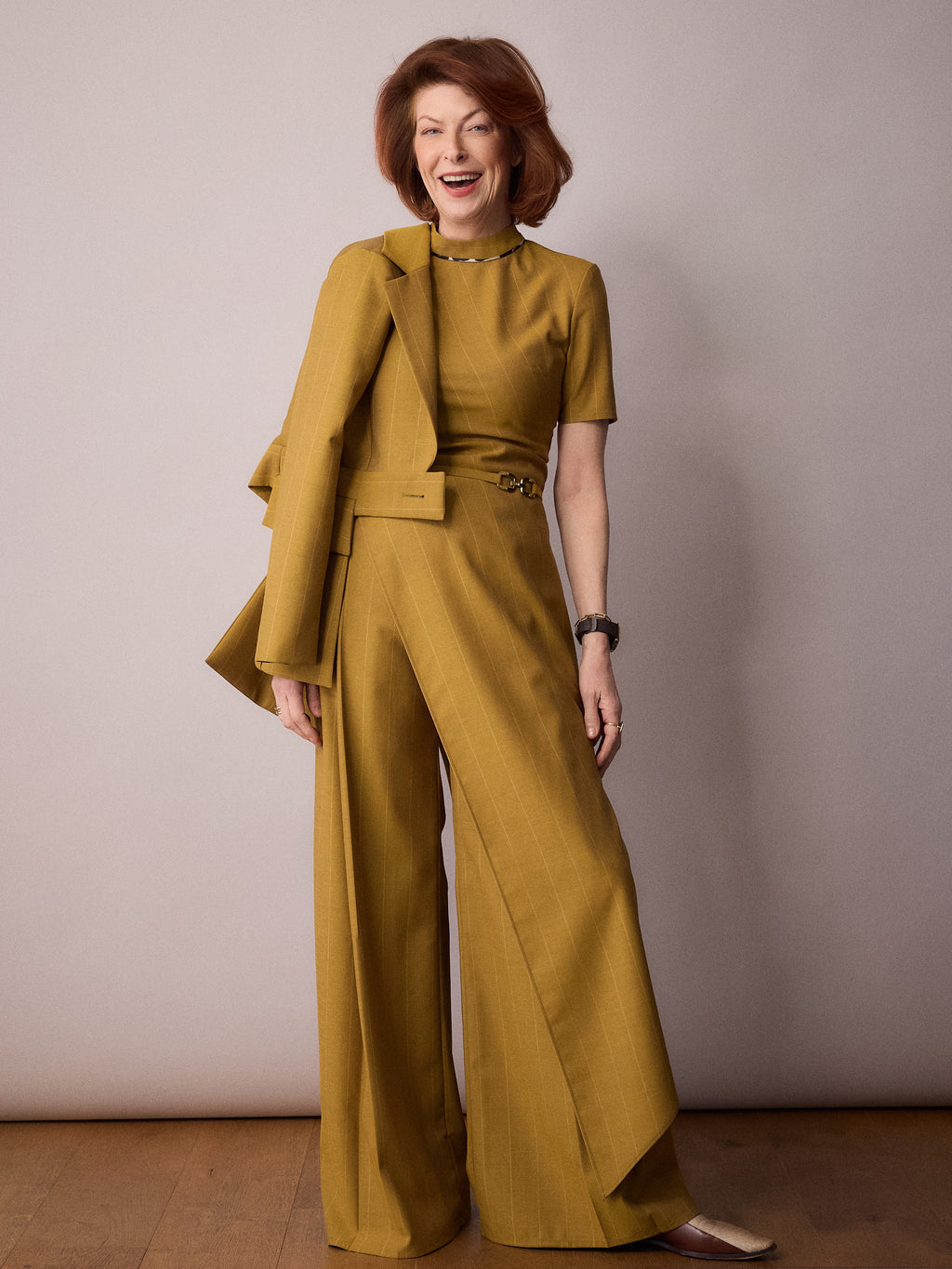 Tilda Asymmetric Top / Mustard Pinstripe